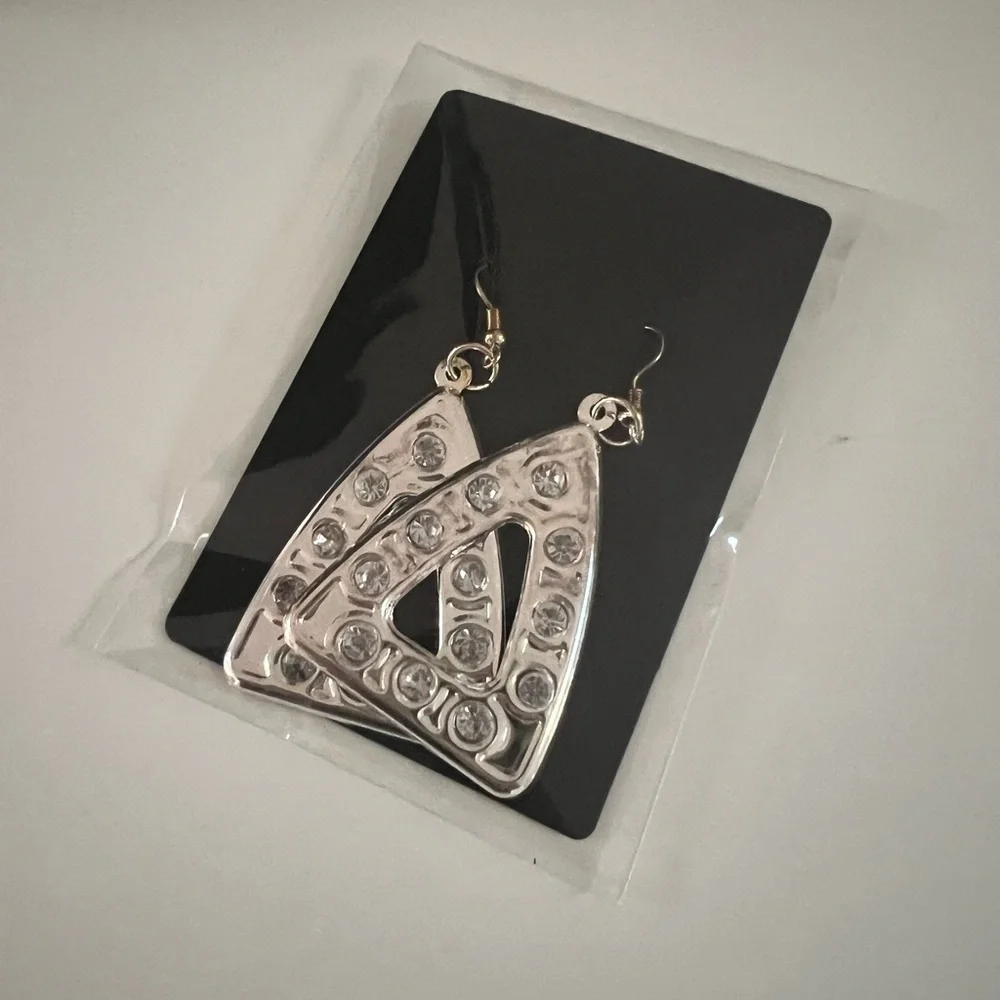 Silver Tone Geometric Triangle Drop Earrings